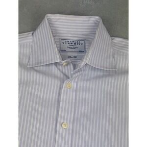 Charles Tyrwhitt Slim Fit Pinstripe Dress Shirt Purple White 15.5X35 Mens